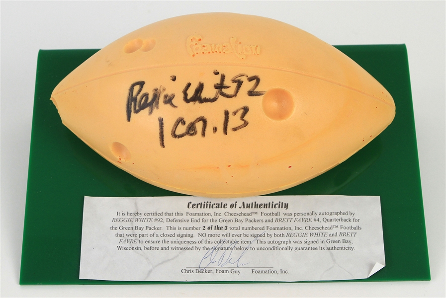 1997 Reggie White Green Bay Packers Signed Foamation Cheesehead Football (JSA)