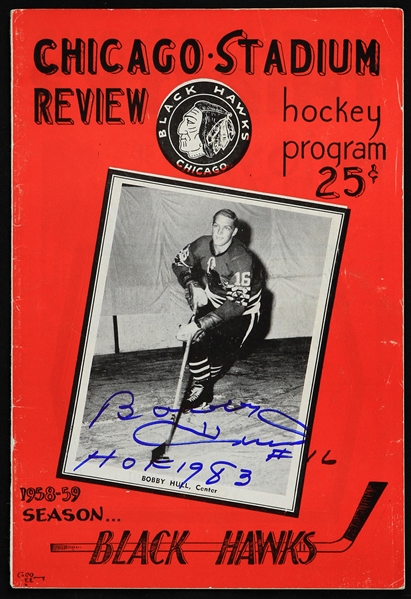 1958-59 Bobby Hull Chicago Blackhawks Signed Chicago Stadium Game Program (Beckett Authentication)