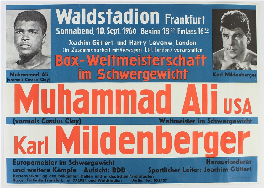 1966 (September 10) Muhammad Ali Karl Mildenberger Heavyweight Title Fight 23" x 33" German Language Onsite Poster 