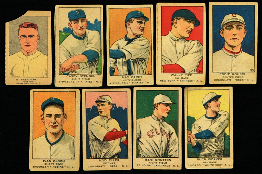 1919-23 W514 & W515 Trading Cards - Lot of 9 w/ Casey Stengel, Wally Pipp, Buck Weaver, Max Carey & More