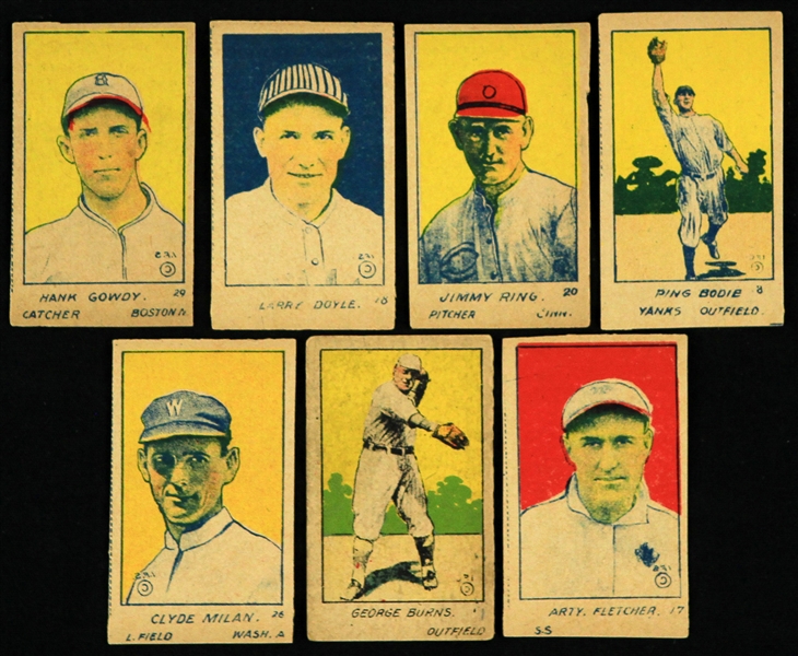 1921 W516-2-2 Trading Cards - Lot of 7 w/ George Burns, Ping Bodie, Arty Fletcher, Hank Gowdy & More