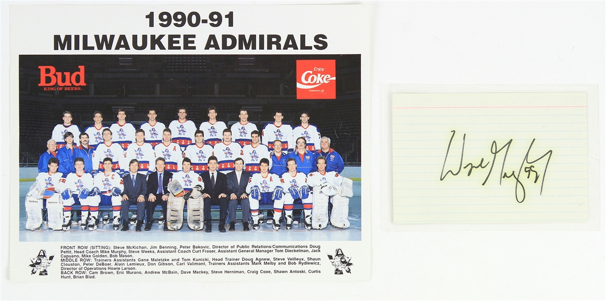 1989 Wayne Gretzky Los Angeles Kings Signed 3x5 Index Card w/ Admirals Photo (JSA)