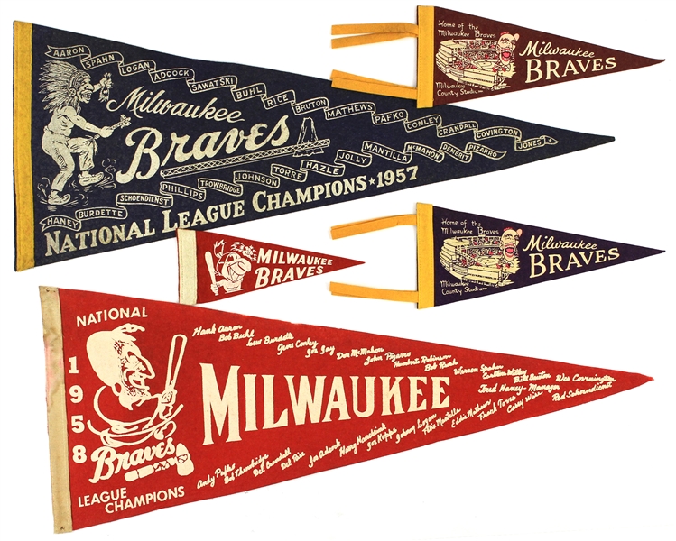 1950s Milwaukee Braves Pennants (Lot of 7)