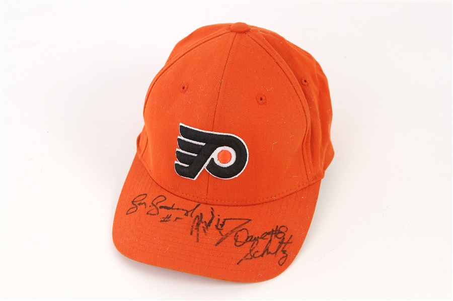 2000s Dave Schultz Larry Goodenough Bob Kelly Philadelphia Flyers Signed Cap (JSA)