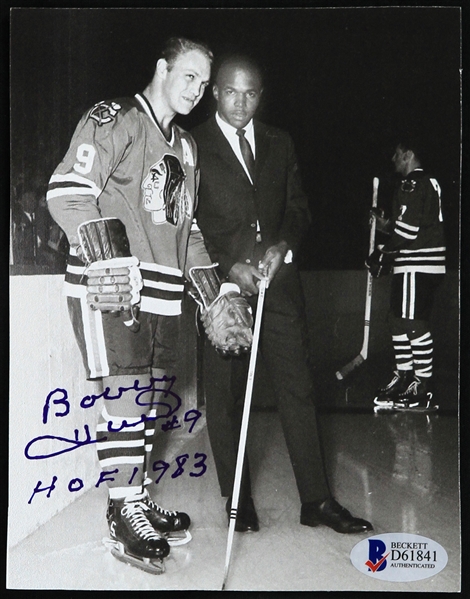 1965 Bobby Hull Chicago Blackhawks Signed 4.5" x 6" Photo w/ Gale Sayers (Beckett Authentication)