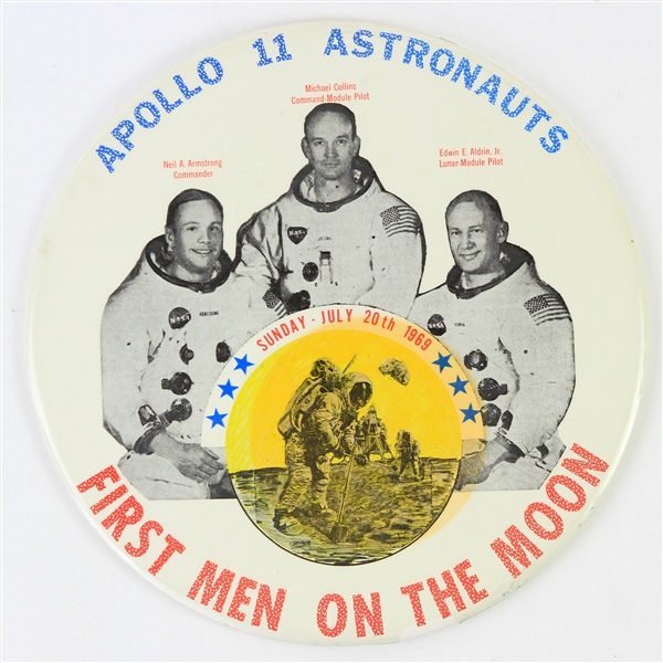 1969 Apollo 11 Astronauts "First Men on the Moon" 9" Pinback Button 