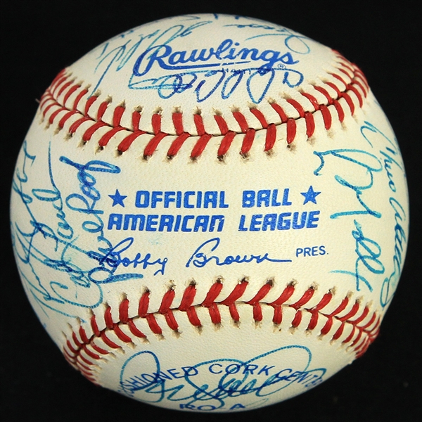 1991 Chicago Cubs Team Signed OAL Brown Baseball w/ 24 Signatures Including Greg Maddux, Ryne Sandberg, Andre Dawson & More (JSA)