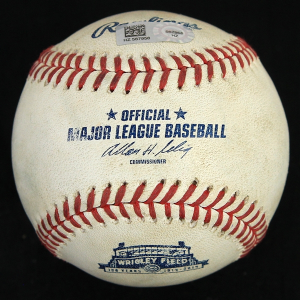 2014 (July 28) Chicago Cubs Colorado Rockies OML Selig Wrigley Field 100th Anniversary Game Used Baseball (MEARS LOA/MLB Hologram) 