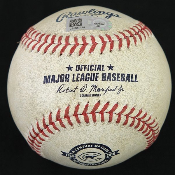 2016 (April 17) Chicago Cubs Colorado Rockies OML Manfred Century of Cubs Wrigley Field Game Used Baseball (MEARS LOA/MLB Hologram)