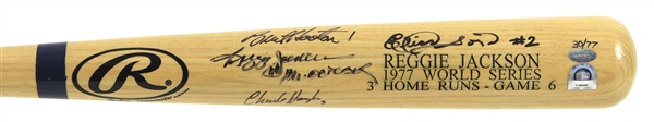 1977 Reggie Jackson Burt Hooton Charlie Hough Elias Sosa Multi Signed Rawlings Adirondack Bat (MLB Hologram/Steiner/JSA) 30/77
