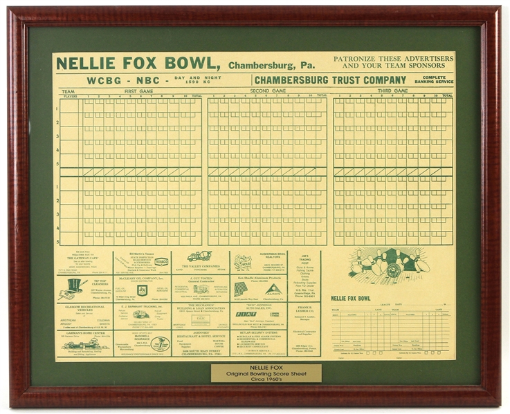 1960s Nellie Fox Chicago White Sox 22" x 27" Framed Nellie Fox Bowl Scoresheet