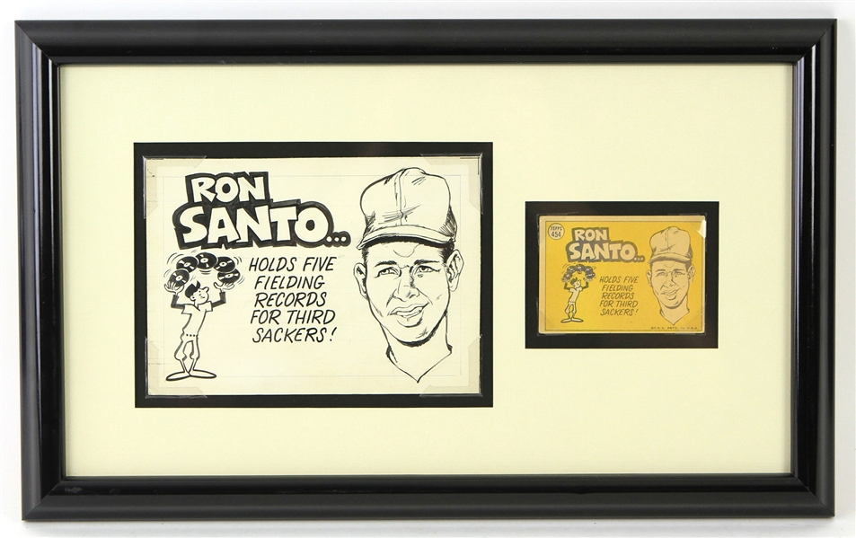 1970 Ron Santo Chicago Cubs 11" x 17" Framed Display w/ 1970 Topps All Star Card & Original Art