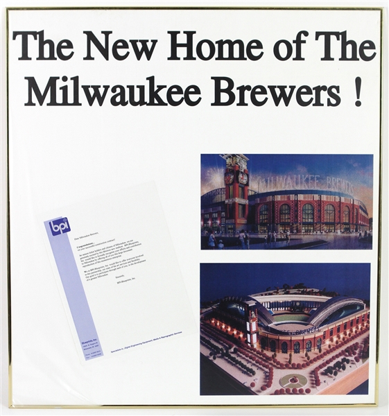 1990s Miller Park "New Home of the Milwaukee Brewers" 26"x 28" Framed Advertisement 