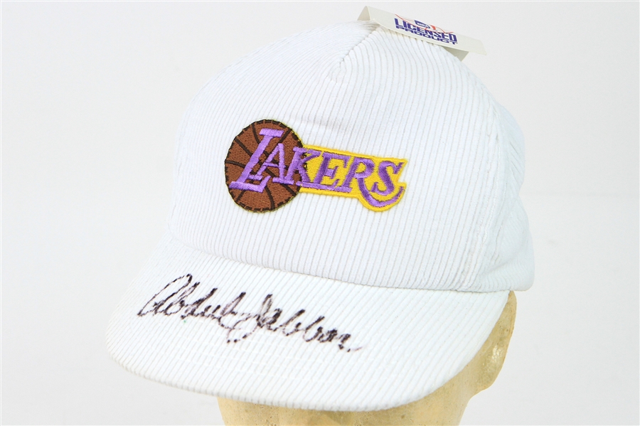 1980s Kareem Abdul Jabbar Los Angeles Lakers Signed Corduroy Cap (JSA)