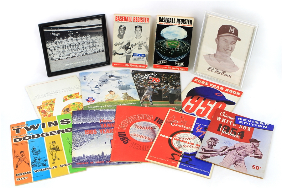 1950-76 Baseball Publication & Photo Collection - Lot of 13 w/ World Series Programs, All Star Program & More