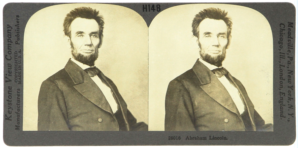 1861-65 Abraham Lincoln 16th President of the United States 3.5" x 7" Keystone View Company Stereograph