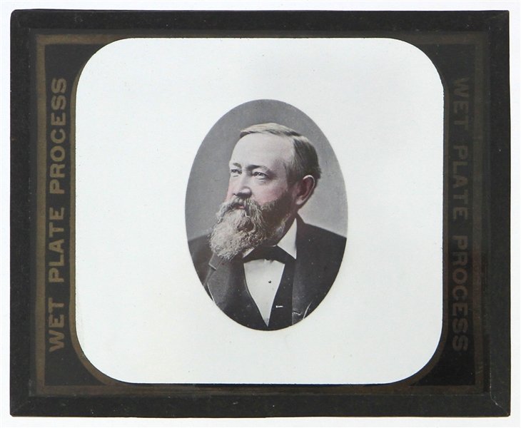 1889-93 Benjamin Harrison 23rd President of the United States 3.25" x 4" Wet Plate Process Glass Photo Slide