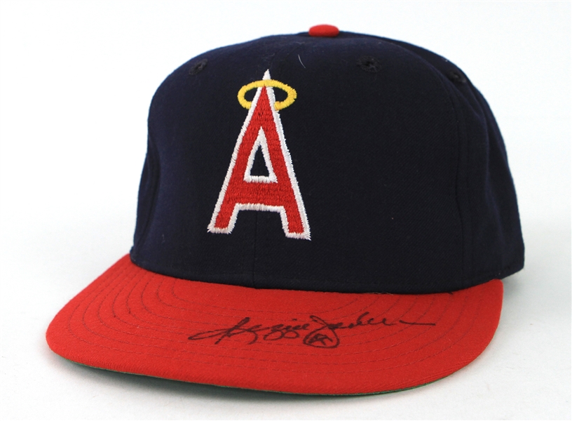 1985-86 Reggie Jackson California Angels Signed Game Worn Cap (MEARS LOA/JSA)