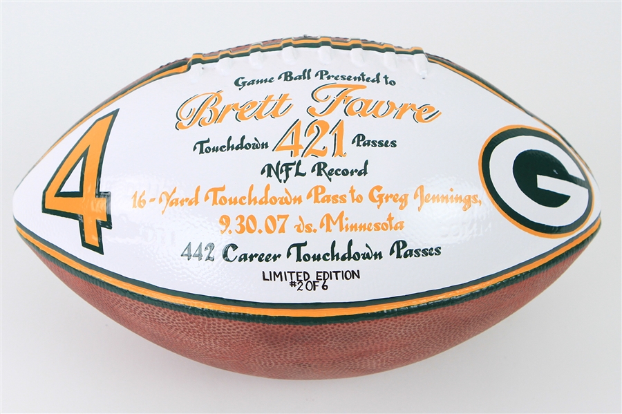 2007 Brett Favre Green Bay Packers ONFL Goodell 421st Touchdown Presentation Football (MEARS LOA) 2/6