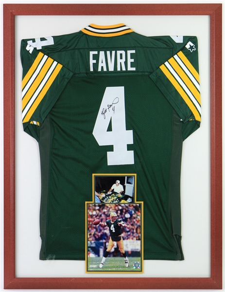 1990s Brett Favre Green Bay Packers 33" x 43" Framed Signed Jersey Display (JSA)