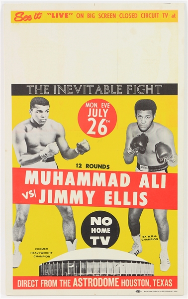 1971 Muhammad Ali Jimmy Ellis Heavyweight Title Bout 13.5" x 22" Closed Circuit Broadside 
