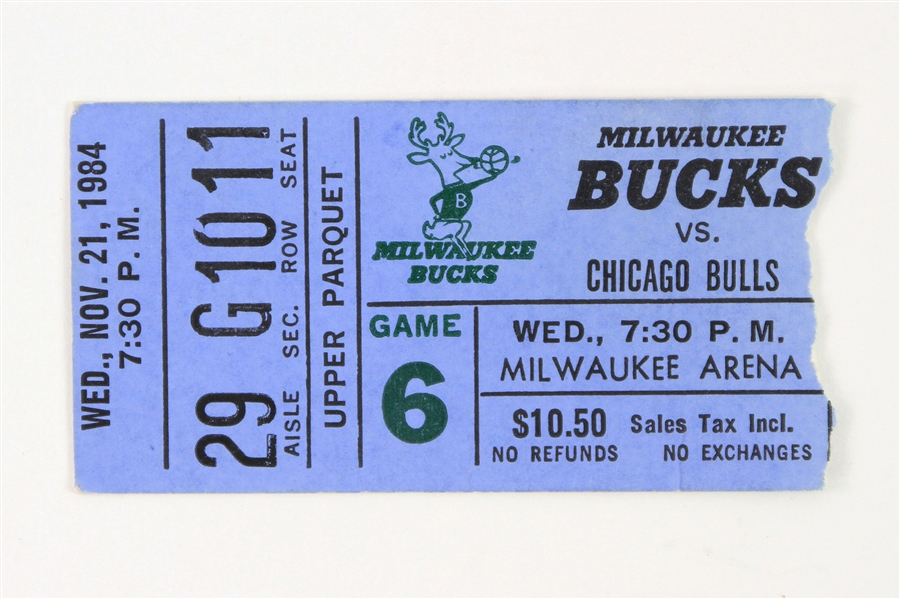 1984 (November 21) Michael Jordan Chicago Bulls Rookie Season MECCA Arena Ticket Stub 