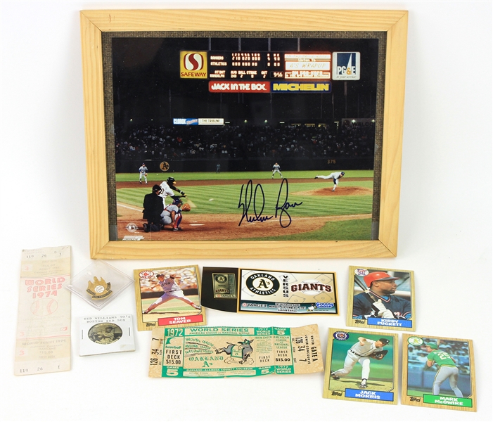 1950s-90s Baseball Memorabilia Collection - Lot of 10 w/ Nolan Ryan Signed Photo, World Series Tickets, Trading Cards & More (JSA)