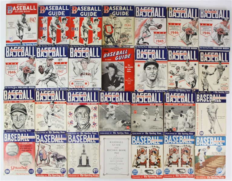 1942-81 Spink Sporting News Official Baseball Publication Collection - Lot of 47 w/ Guides, Record Books & More