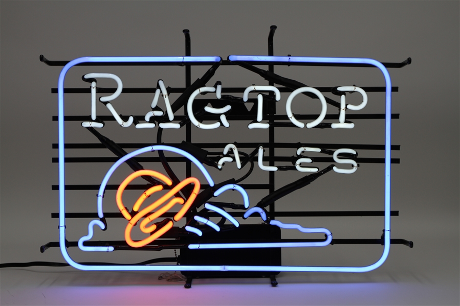2010s Ragtop Ales 26" x 18" x 7" Neon Bar Sign Made in New Mexico UFO Design?