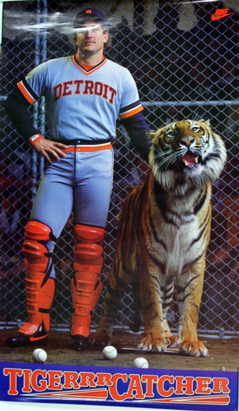 1980s Lance Parrish Detroit Tigers "Tigerrr Catcher" 22" x 36" Nike Poster