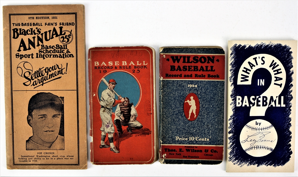 1924-46 Baseball Guide Collection - Lot of 4 w/ Wilson Record/Rule Books, Blacks Annual & Billy Evans Whats What in Baseball