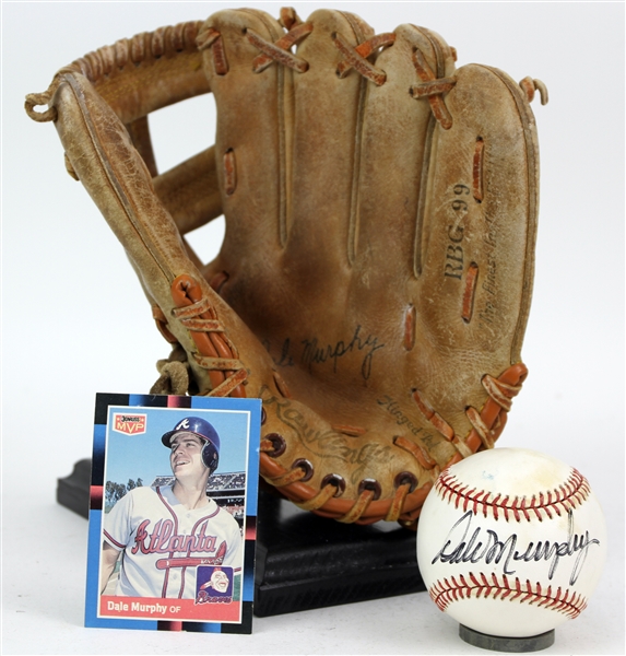 1980s Dale Murphy Atlanta Braves Store Model Rawlings Mitt & Signed ONL White Baseball (JSA)