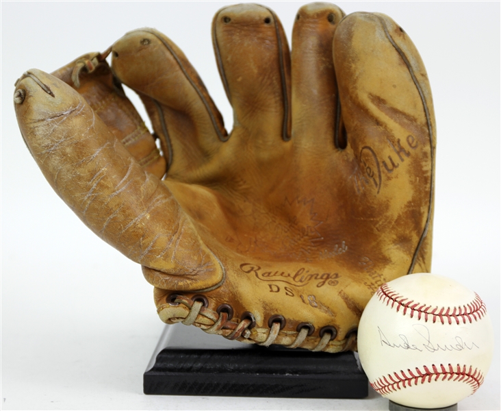 1960s-90s Duke Snider Brooklyn Dodgers Store Model Rawlings Mitt & Signed ONL Feeney Baseball (JSA)