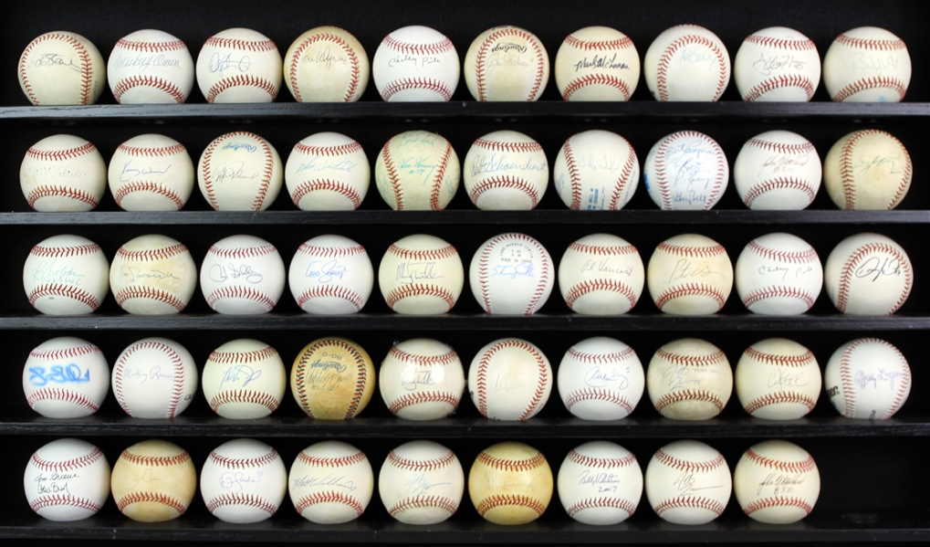1950s-2000s Signed Baseballs Including; Red Schoendienst, Jim Hickman, Rafael Palmeiro, & more (Lot of 49)