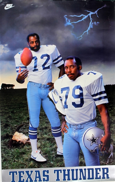1980s Ed Too Tall Jones Harvey Martin Dallas Cowboy "Texas Thunder" 22" x 35" Nike Poster