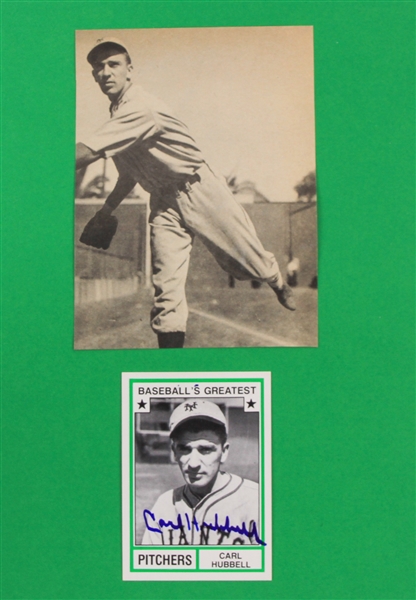 1928-1943 Carl Hubbell New York Giants Signed Baseballs Greatest Trading Card w/ 4 x 5.5 Photo (JSA)