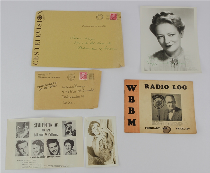 1928-1957 Peggy Wood "Mama" Signed Photo, Debbie Reynolds Photo,& WBBM Radio Log