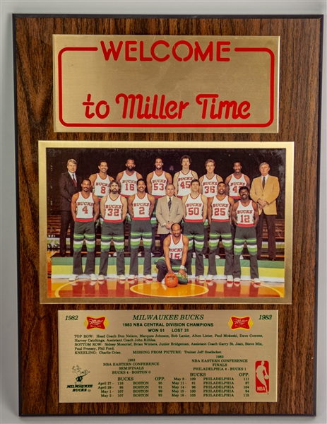 1982-83 Milwaukee Bucks Welcome to Miller Time 12" x 16" Team Photo Plaque