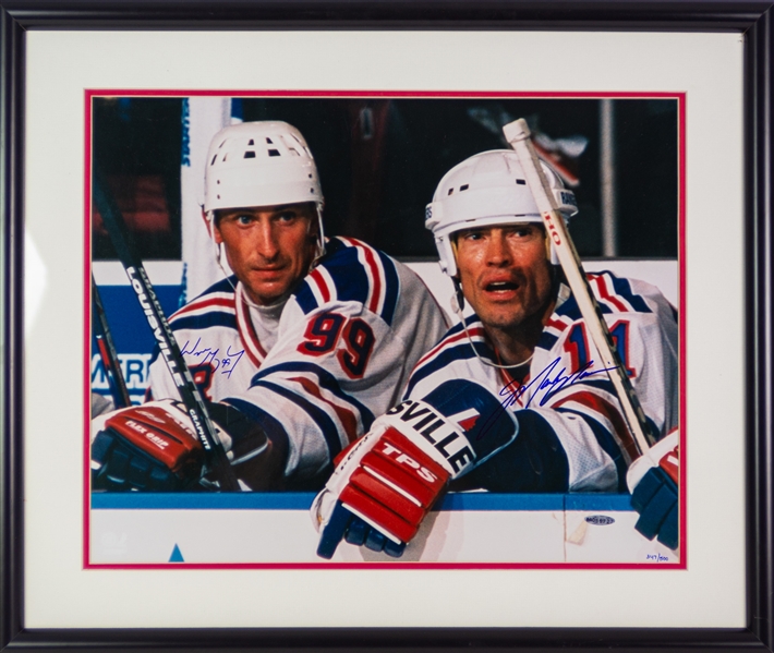 2000s Wayne Gretzky Mark Messier New York Rangers Signed 22" x 27" Framed Photo (Upper Deck Authentication/JSA) 347/500