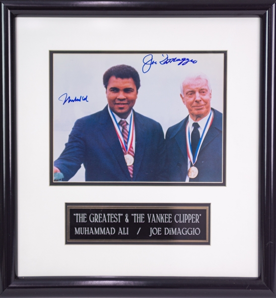 1990s Muhammad Ali Joe DiMaggio Signed 16" x 17" Framed Photo Display (JSA)