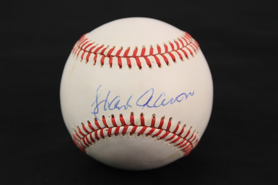 1985-89 Hank Aaron Milwaukee Braves Signed OAL Brown Baseball (JSA)