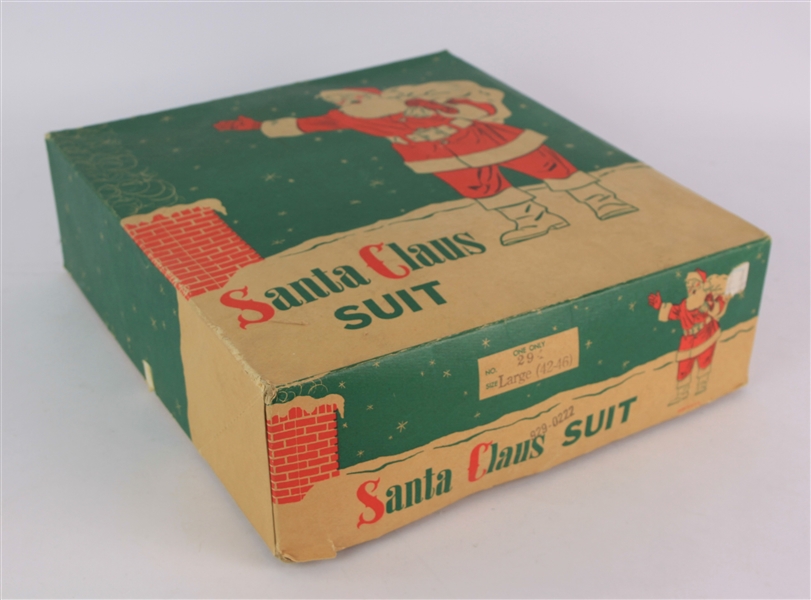 1960s Santa Claus Suit in Original Box w/ Pants, Jacket, Beard, Hat & Belt