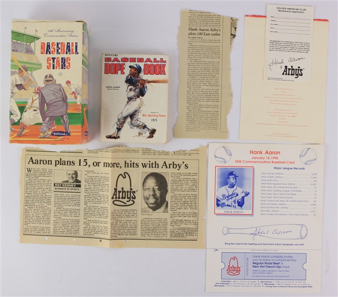 1970s-90s Hank Aaron Atlanta Braves Memorabilia Collection - Lot of 6 w/ Signed SME Commemorative Baseball Card & More