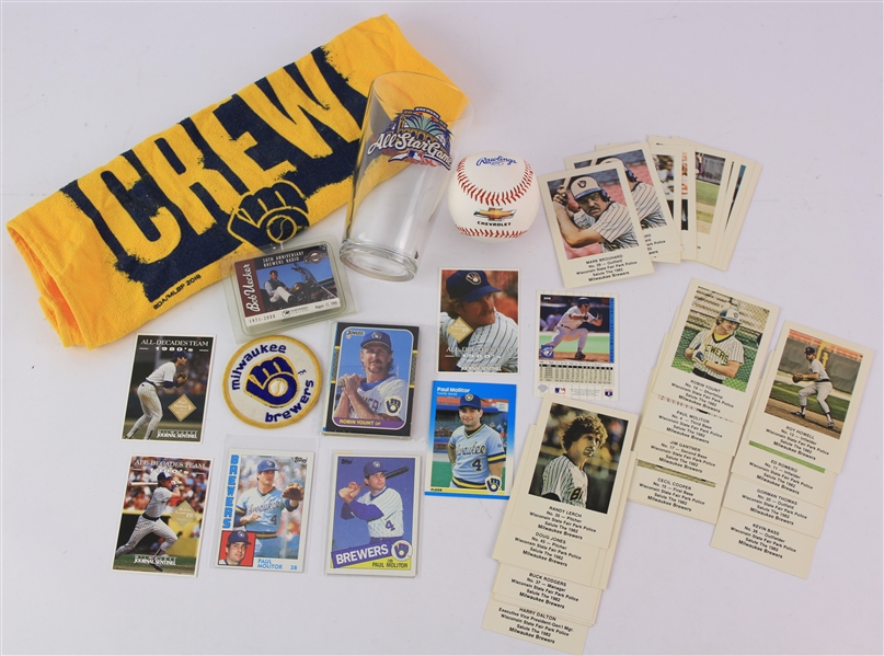 1980s-2000s Milwaukee Brewers Memorabilia - Lot of 50+ w/ All Star Game Pint Glass, Yount Molitor Police Trading Cards & More 