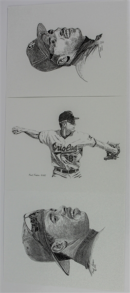 1993-1997 Ken Griffey Jr., Barry Bonds, Cal Ripken Jr. 8x10 Frank Nareau Sketches