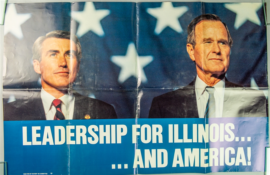 1992 George HW Bush Jim Edgar 24" x 36" Leadership for Illinois...And America Poster