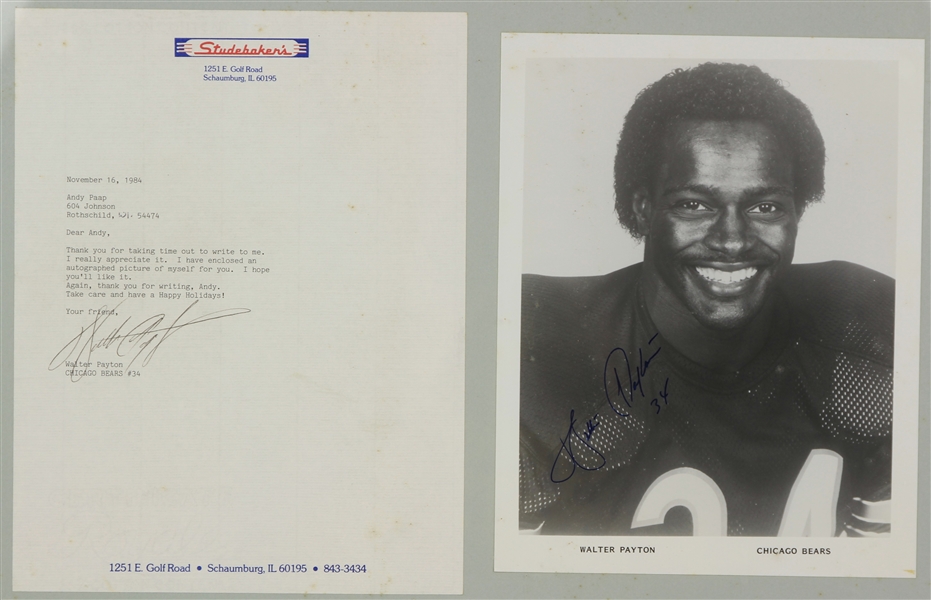 1984 Walter Payton Chicago Bears 14" x 20" Framed Display w/ Signed Photo & Thank You Letter (JSA) 