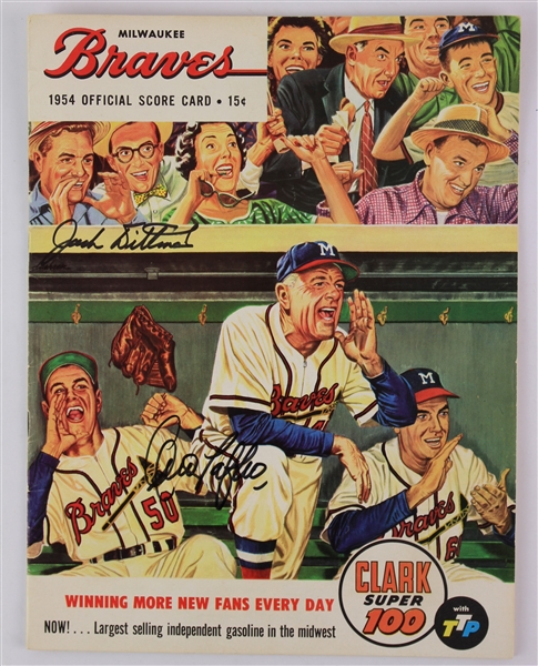 1954 (September 6) Andy Pafko Jack Dittmer Milwaukee Braves Signed Scored Hank Aaron Rookie Season #5 Program (JSA) Mathews/Crandall Home Runs 