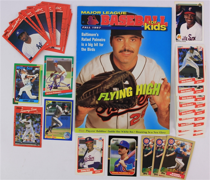 1987-91 Rafael Palmeiro Sammy Sosa Deion Sanders Baseball Trading Cards - Lot of 49 w/ Palmeiro Signed Card (JSA)
