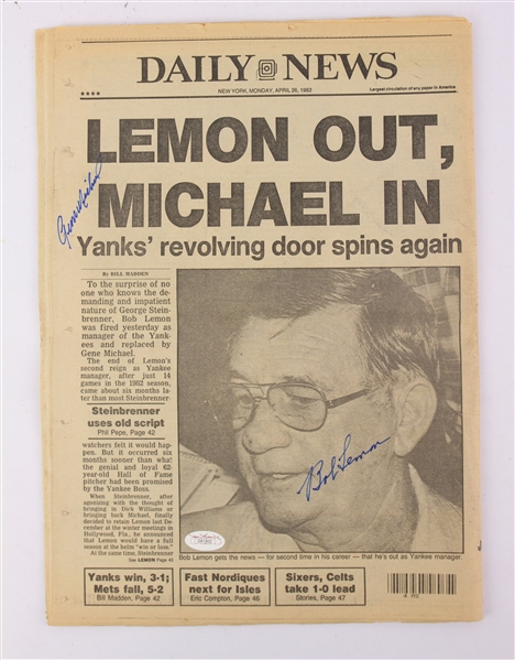 1982 Bob Lemon Gene Michael New York Yankees Signed New York Daily News Newspaper (*JSA*)